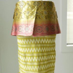 Dior By John Galliano Designer Haute Couture Chartreuse Stretch Skirt w/ Peplum